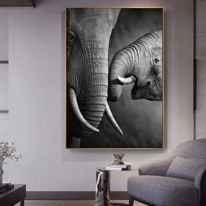 Affiche d'éléphant Animal noir et blanc