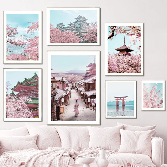 Affiches paysages japonais cerisiers